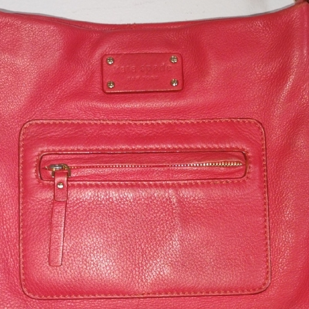 KATE SPADE Bold Coral Red Leather Crossbody Bag Classic Luxury Design - Picture 7 of 11